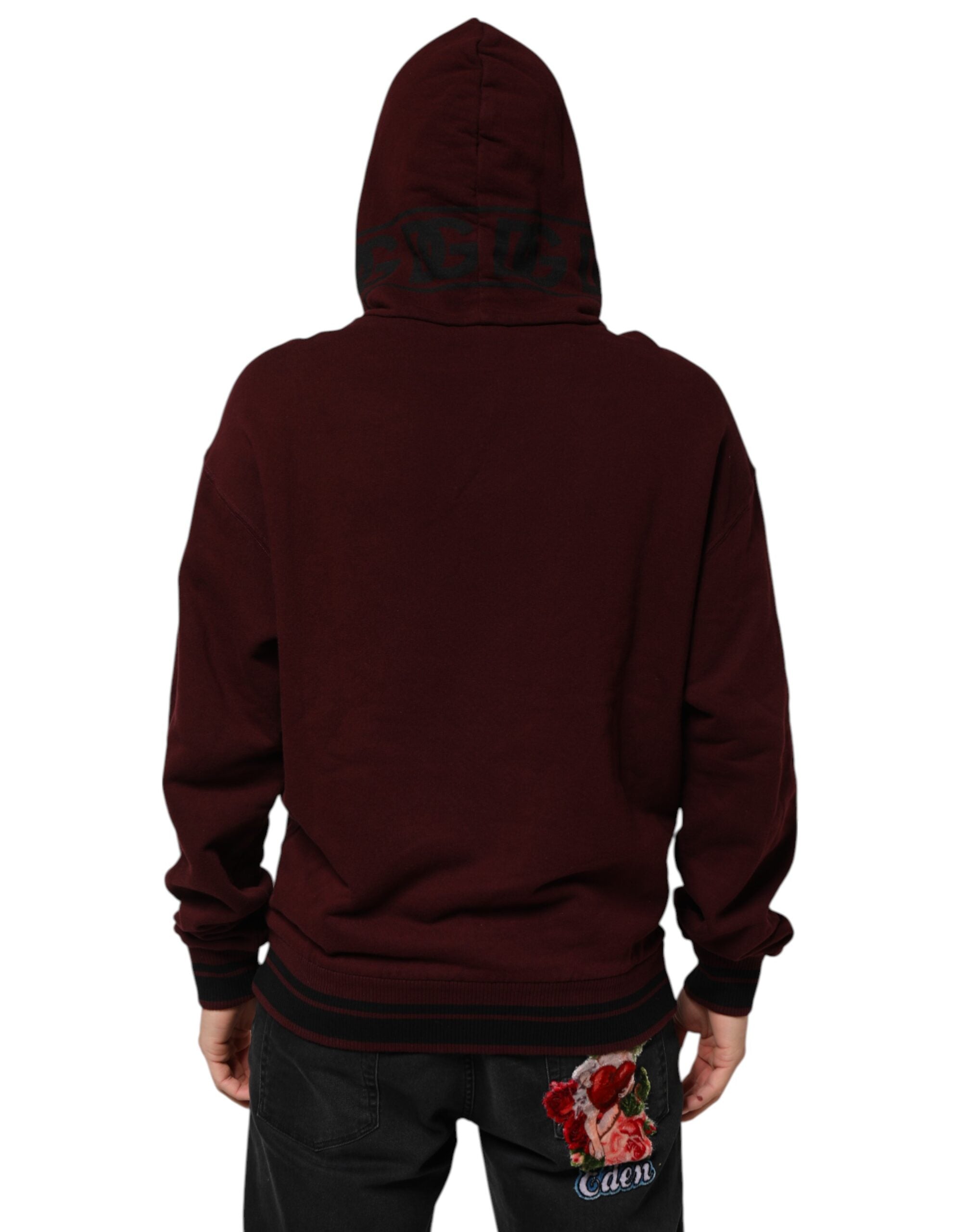 Sweat à capuche pour homme Dolce & Gabbana en coton bordeaux à carreaux, doublure intérieure, style décontracté et confortable.