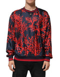 Pull à manches longues Dolce & Gabbana en soie bleu marine avec imprimé corail rouge, détails élégants et design sophistiqué