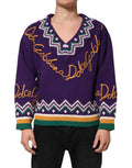 Pull en laine violet Dolce & Gabbana avec logo DG pour homme, pull tricoté élégant et confortable.
