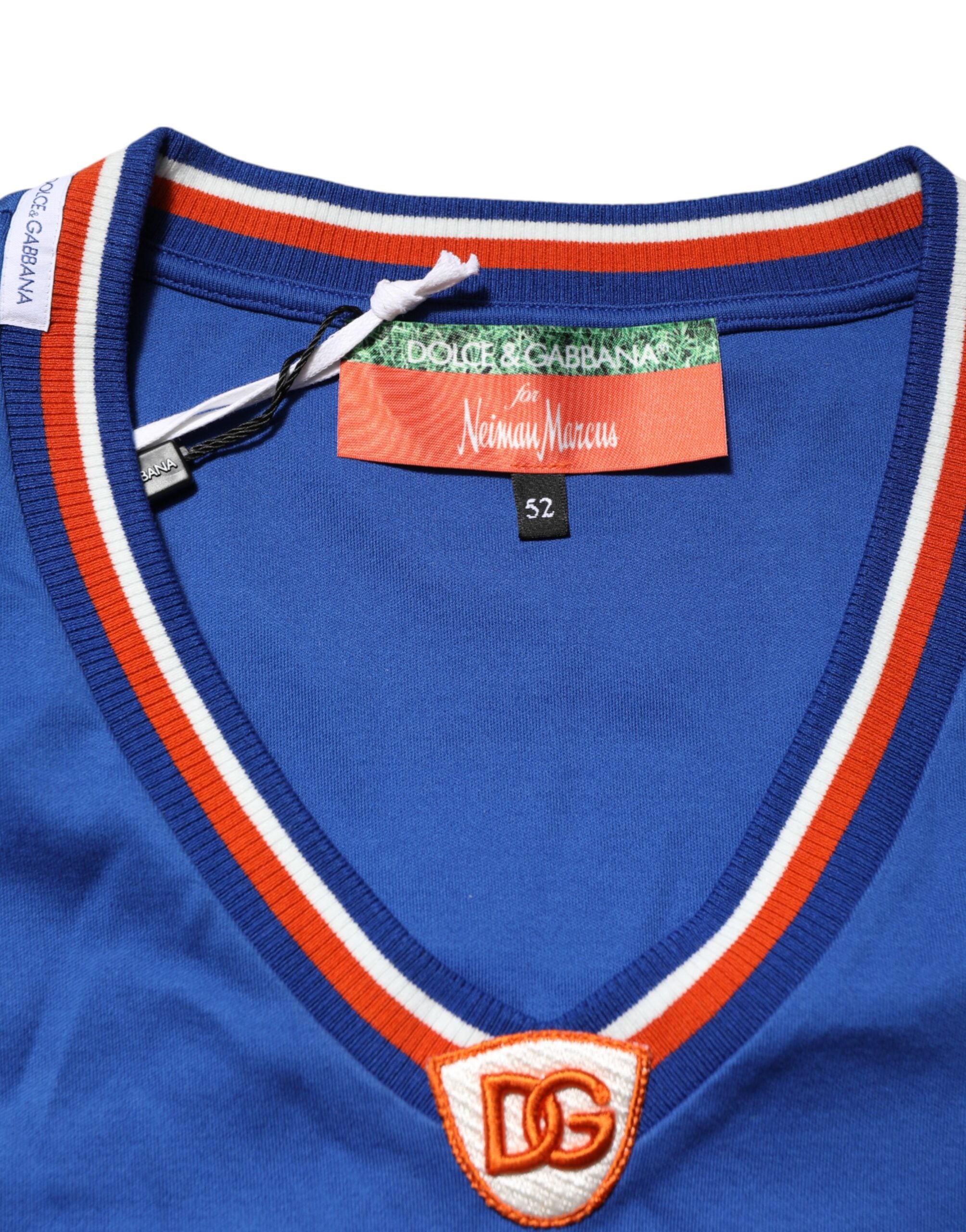 T-shirt en mesh en coton bleu Dolce & Gabbana avec logo DG, style décontracté et moderne.