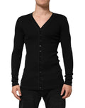 Pull en coton noir Dolce & Gabbana pour homme avec boutons, cardigan élégant et classique.