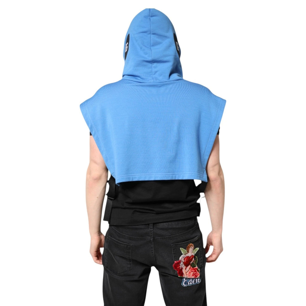 Gilet homme Dolce & Gabbana en coton bleu avec capuche, vêtement de sport à taille unique, vue de face.