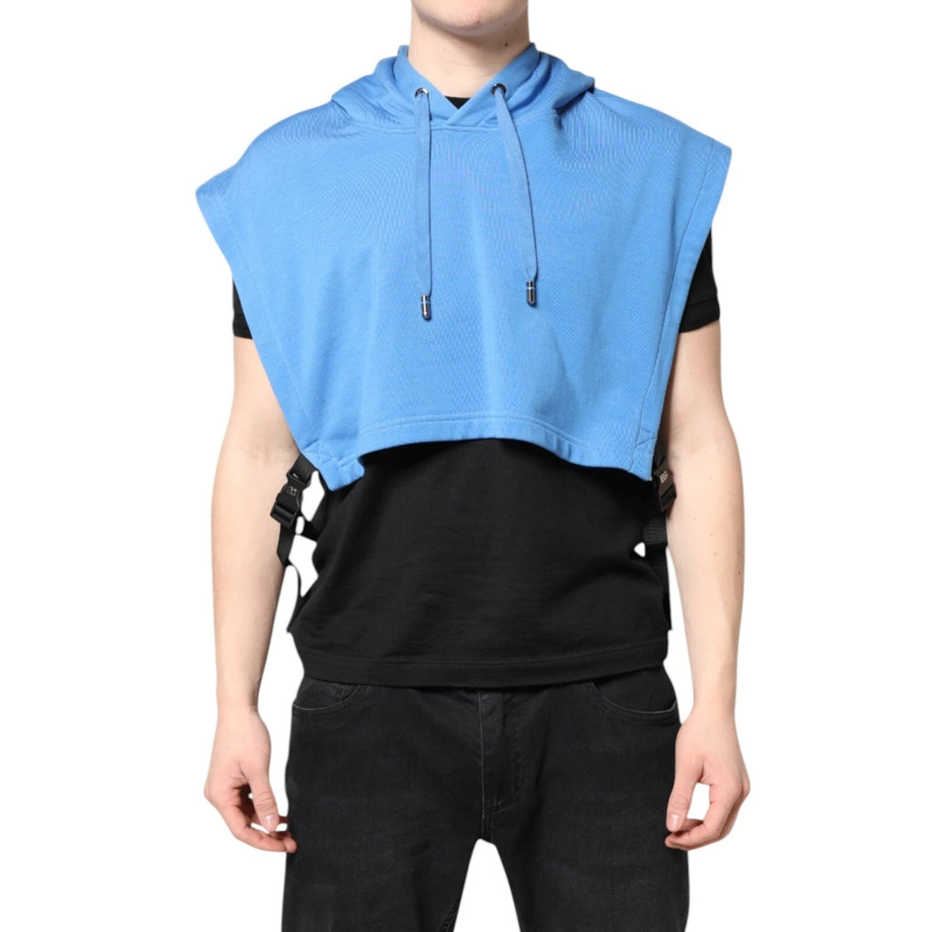 Gilet homme Dolce & Gabbana en coton bleu avec capuche, vêtements de sport, coupe unique, vue frontale.