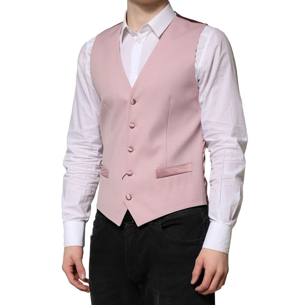 Gilet formel en laine rose Dolce & Gabbana pour homme, veste cintrée élégante pour occasions spéciales.