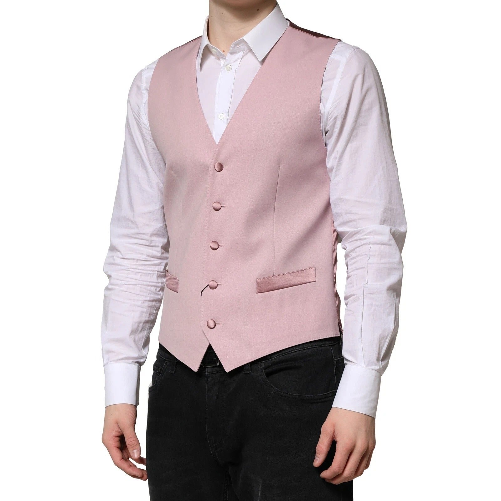 Gilet formel en laine rose Dolce & Gabbana pour homme, veste cintrée élégante pour occasions spéciales.