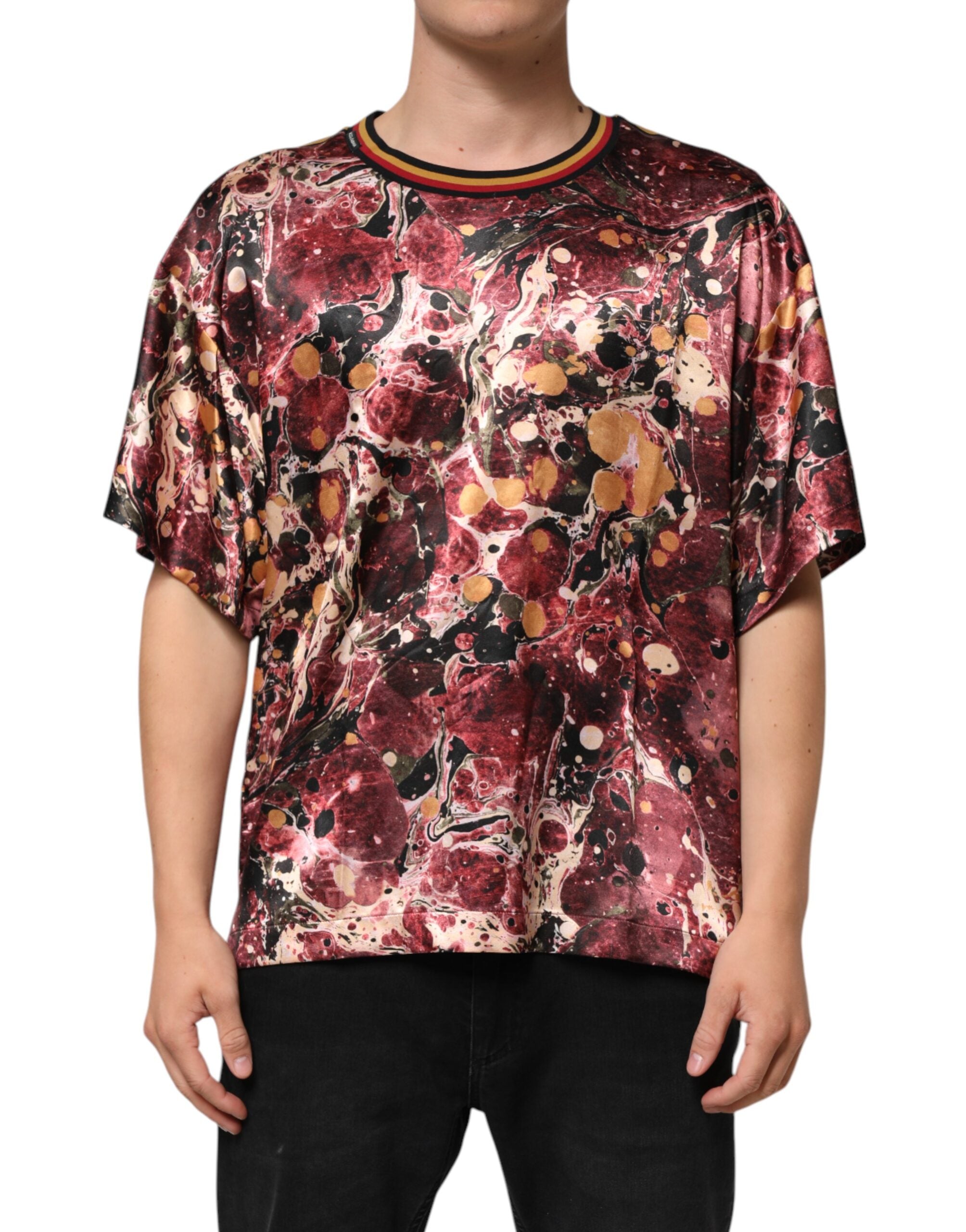 T-shirt oversize Dolce & Gabbana en polyester avec motif marbre multicolore, style décontracté et tendance.