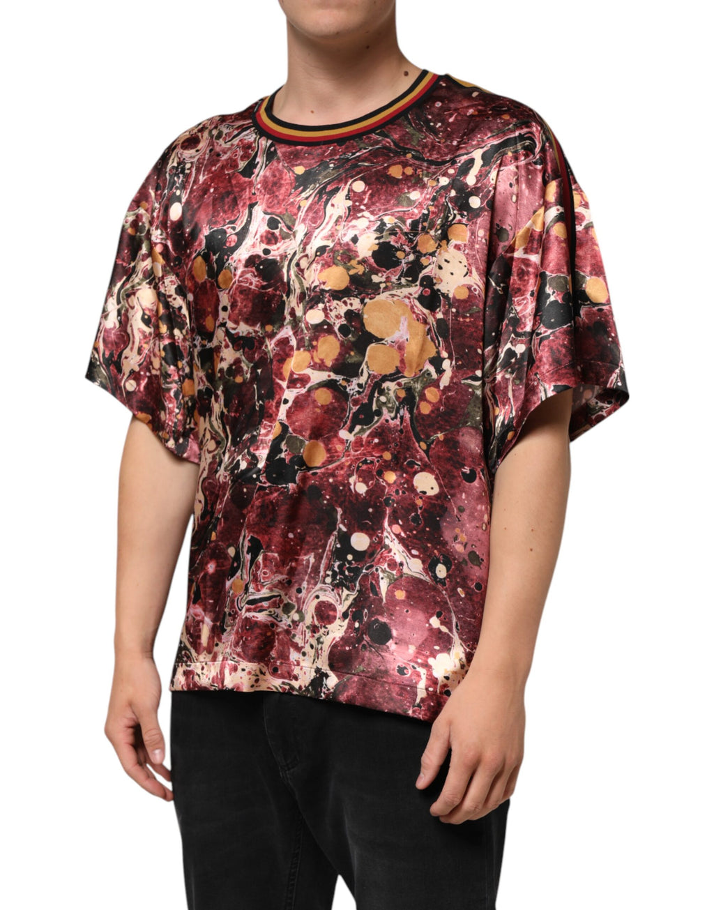 T-shirt oversize en polyester à motif marbre multicolore de Dolce & Gabbana, style décontracté et tendance.