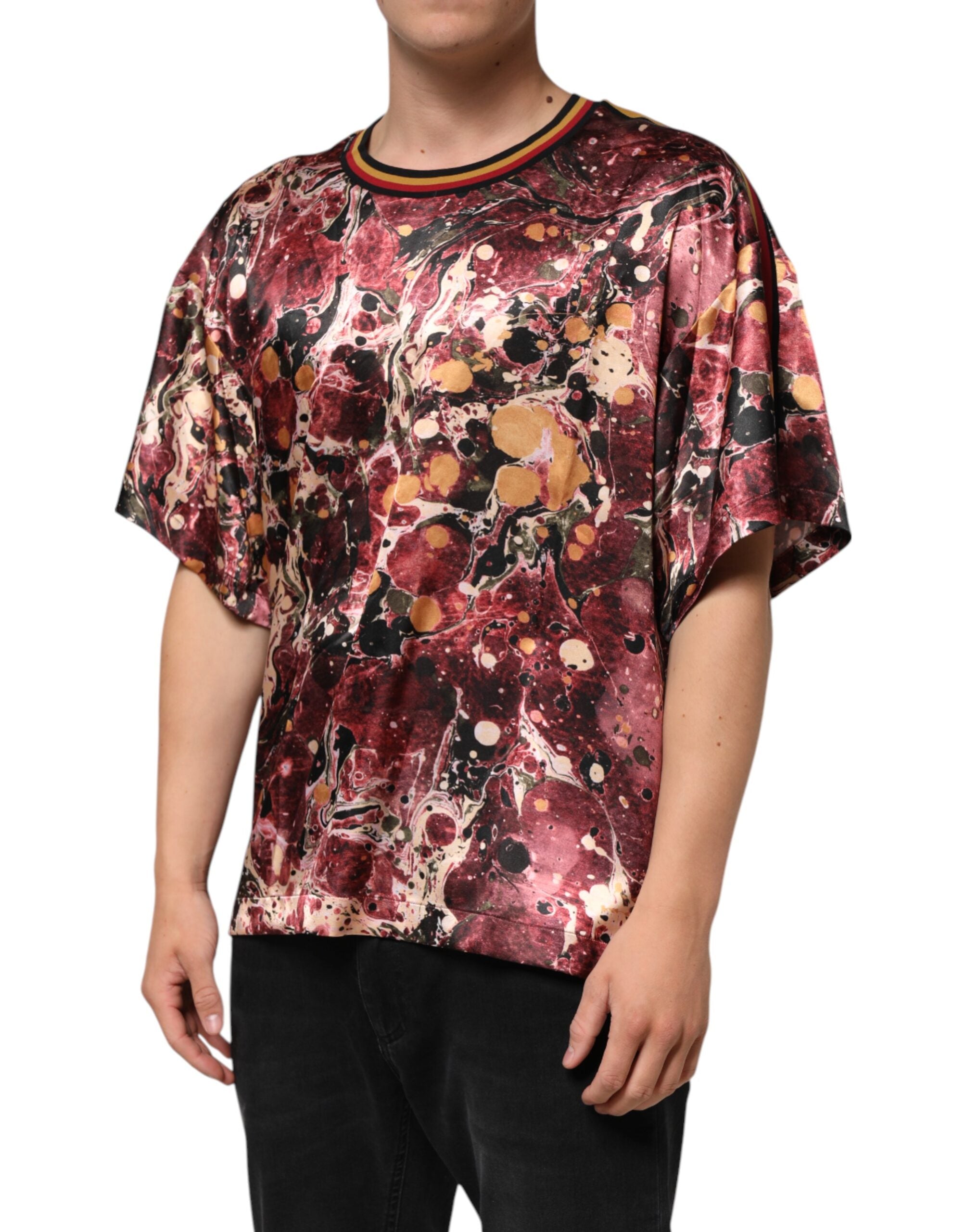 T-shirt oversize en polyester à motif marbre multicolore de Dolce & Gabbana, style décontracté et tendance.