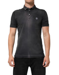 Polo pour homme Dolce & Gabbana en coton gris avec col en forme de couronne, style élégant et moderne.