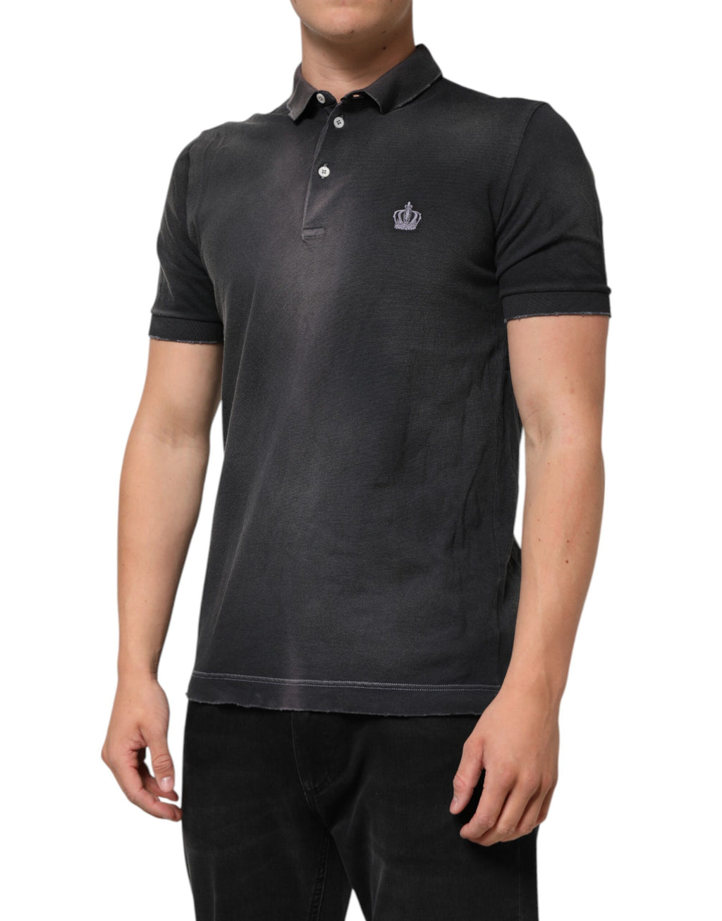 Polo pour homme Dolce & Gabbana en coton gris avec col en forme de couronne, design élégant et classique.