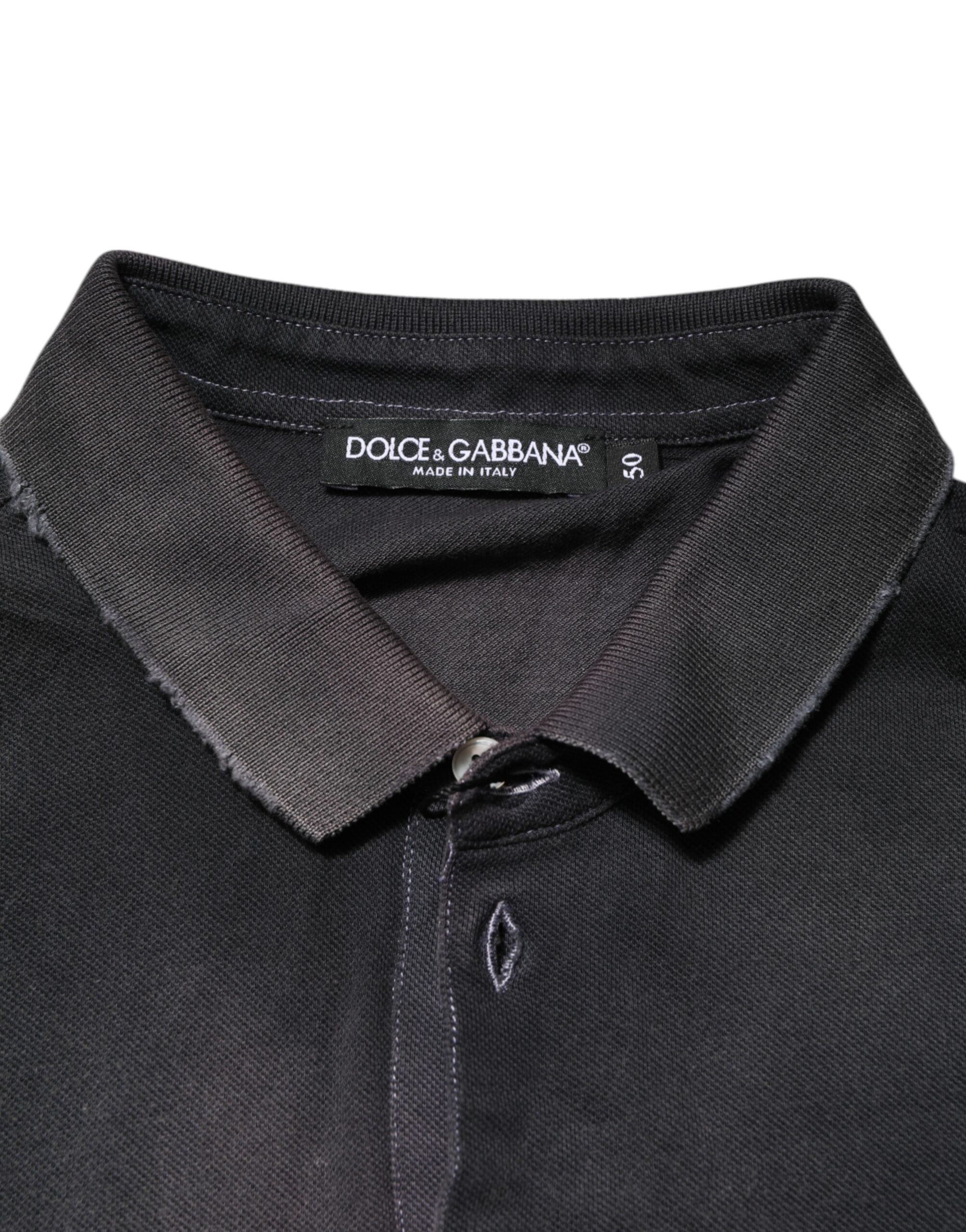 Polo homme Dolce & Gabbana en coton gris avec col en forme de couronne, style élégant et sophistiqué.