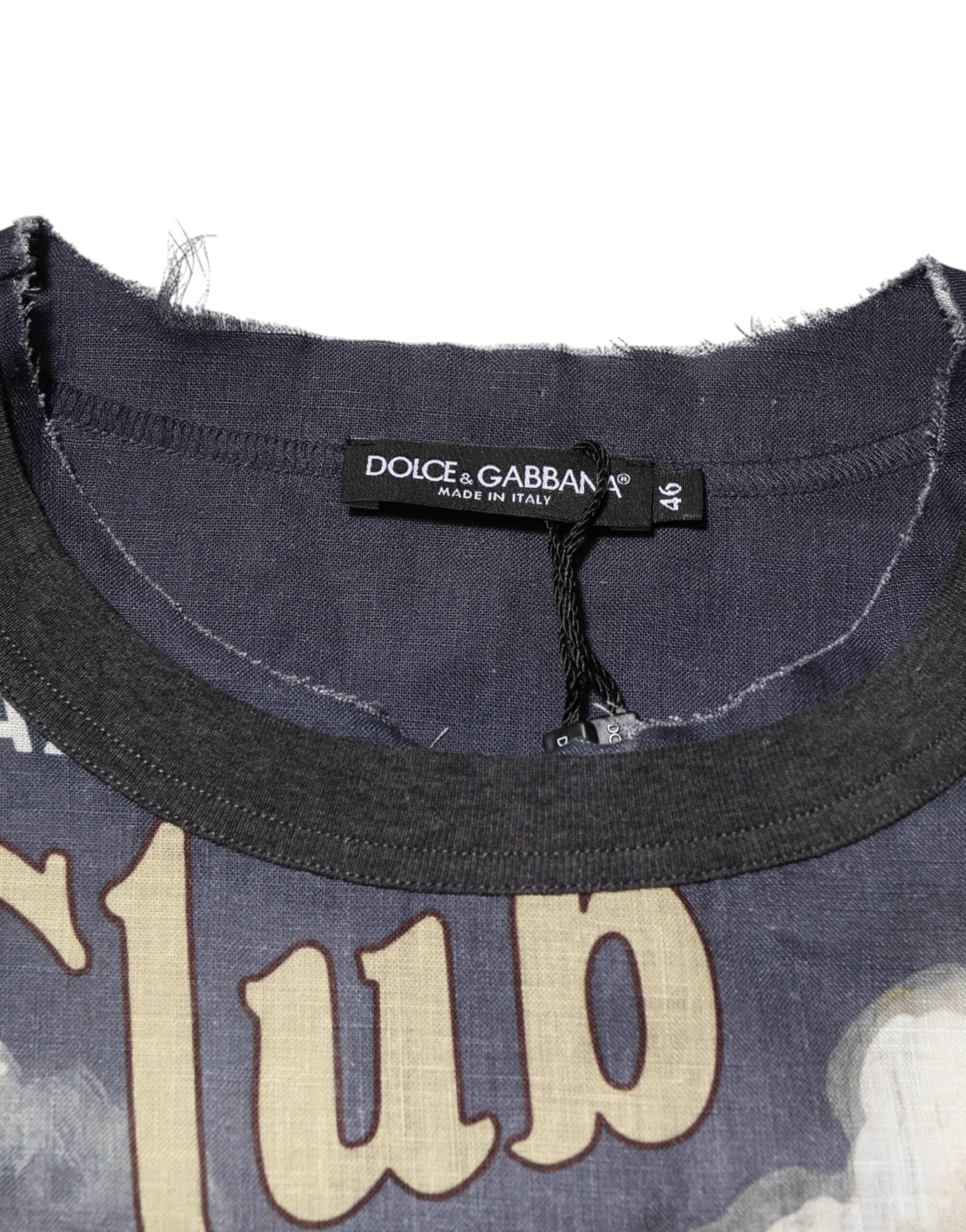 T-shirt homme en lin Dolce & Gabbana Palermo Jazz Club avec col rond, motif élégant, visible sur l'image.