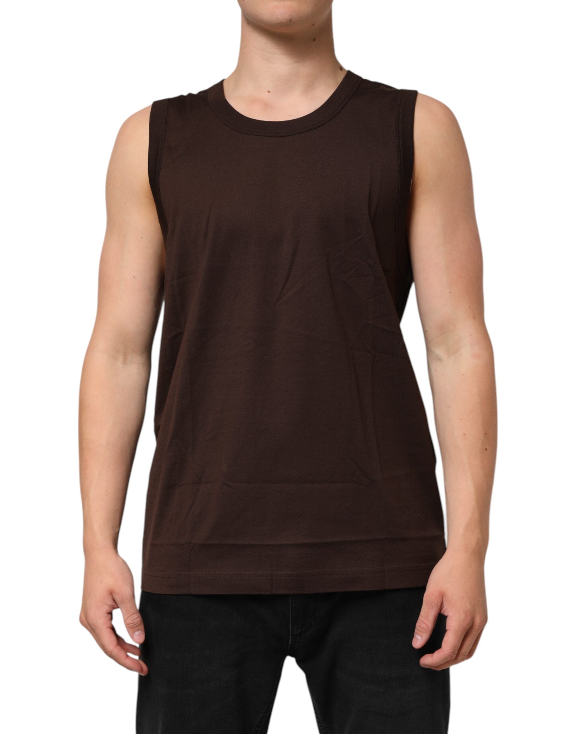 Débardeur sans manches en coton marron de Dolce & Gabbana pour homme, vue de face avec détails du tissu.