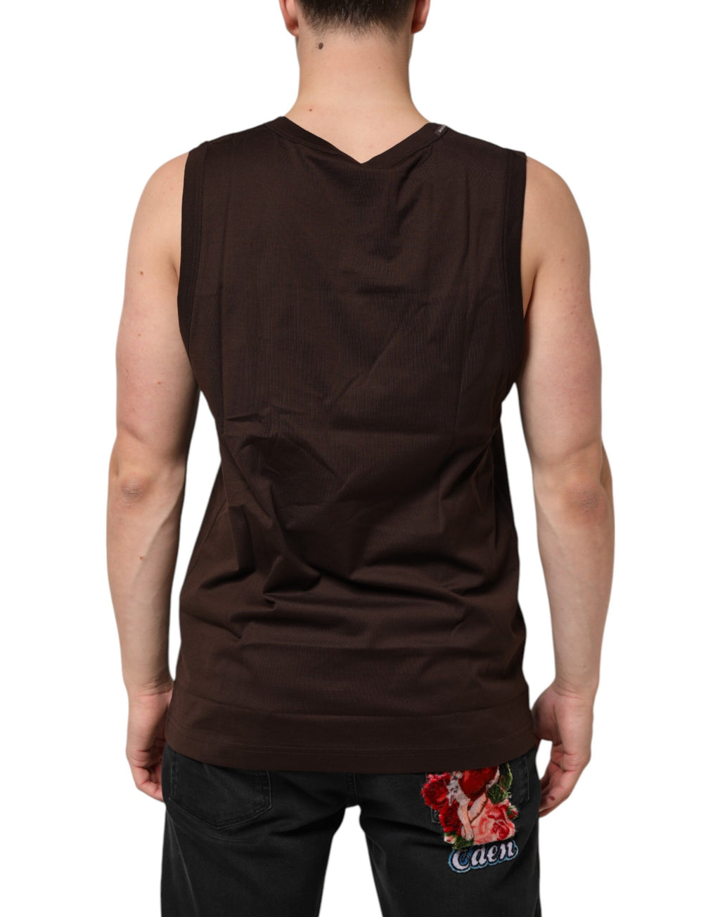 Débardeur sans manches en coton marron pour homme de Dolce & Gabbana, vue de face.
