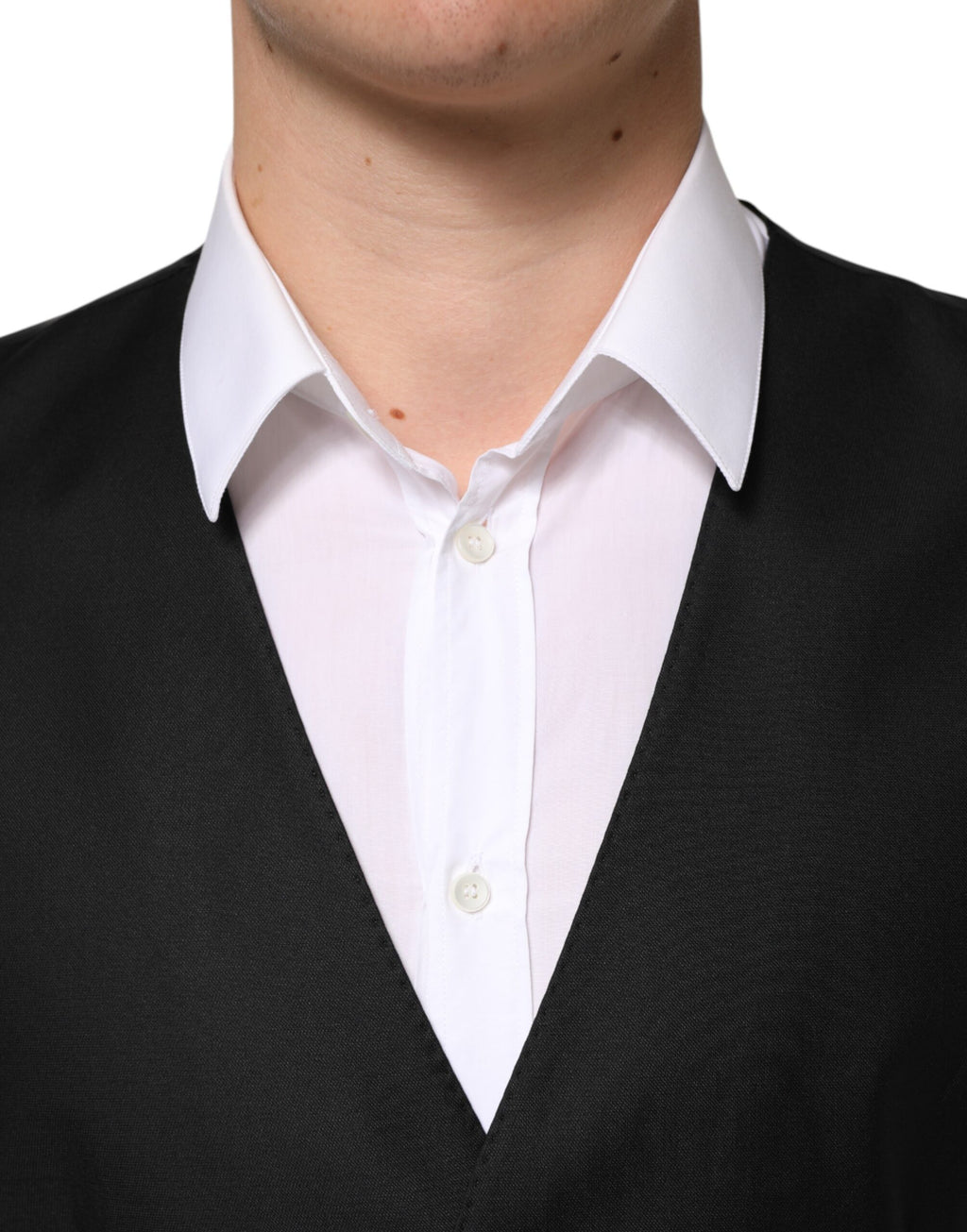 Gilet homme en laine noire Dolce & Gabbana, style formel, veste de costume élégante, détail ajusté et finition raffinée.