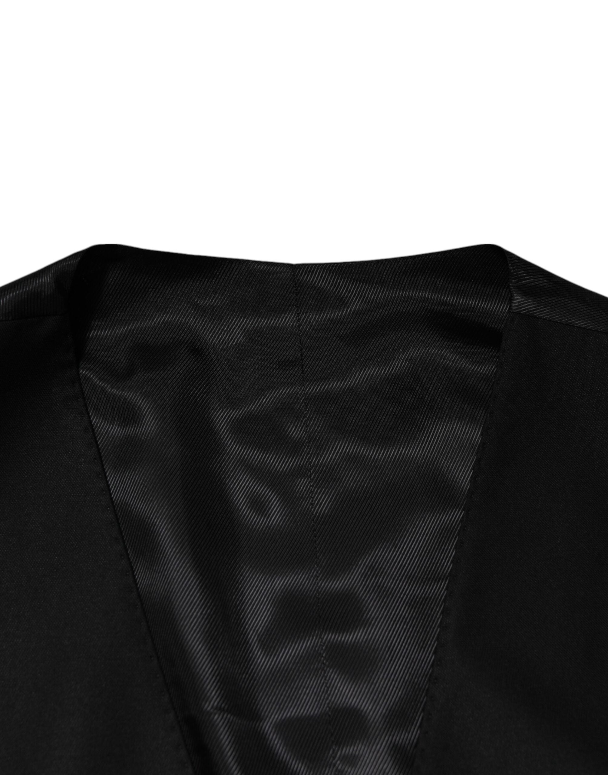 Gilet homme noir en laine Dolce & Gabbana, costume formel élégant avec fermeture à boutons, porté sur un mannequin.