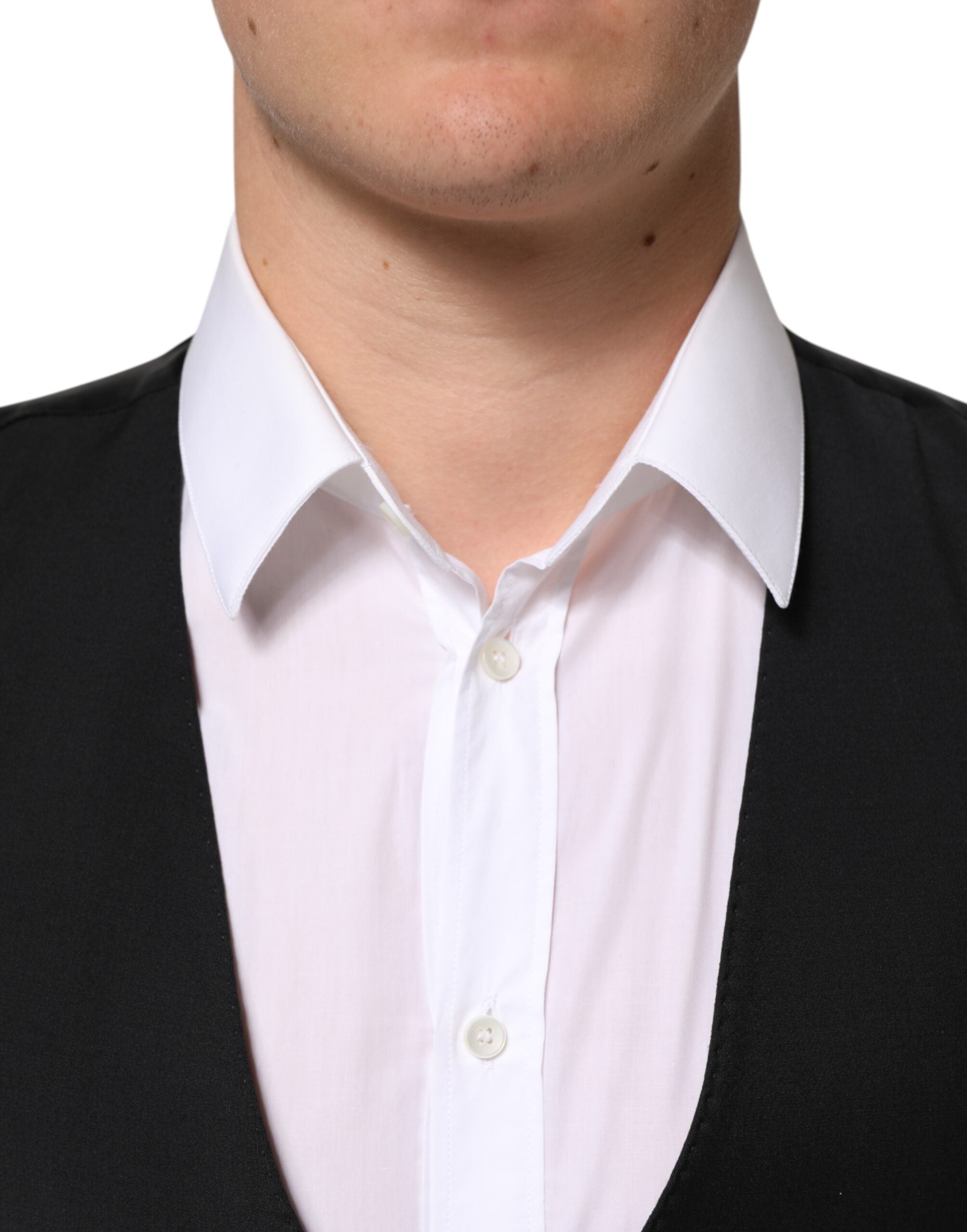 Gilet homme en laine noire de luxe Dolce & Gabbana, costume formel élégant pour occasions spéciales.