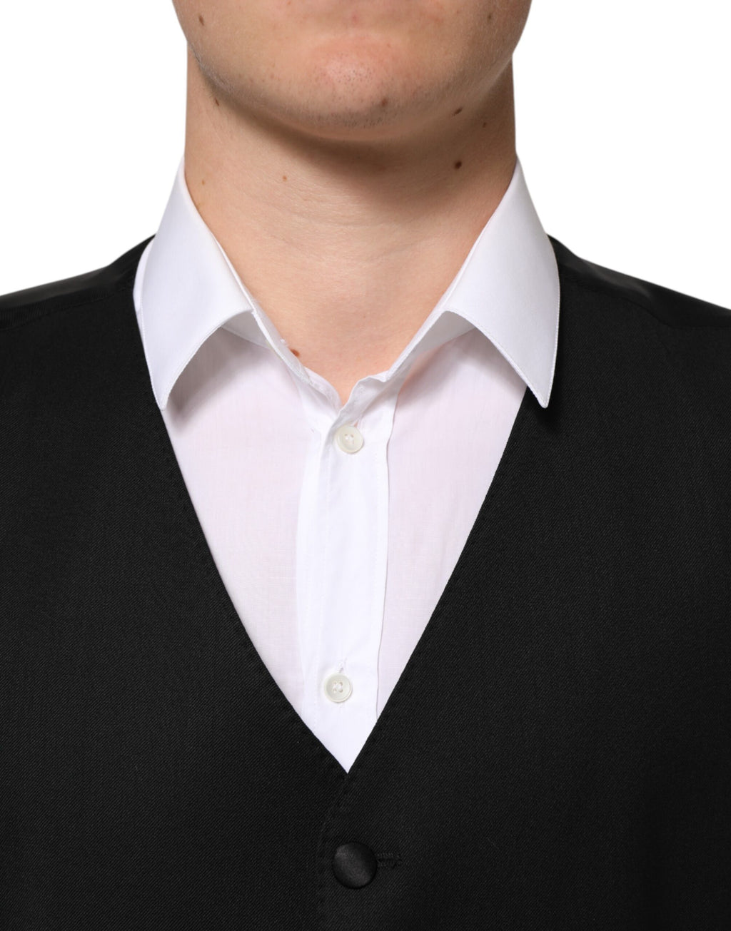 Gilet formel en laine noire Dolce & Gabbana pour homme, élégant et ajusté, parfait pour occasions habillées.