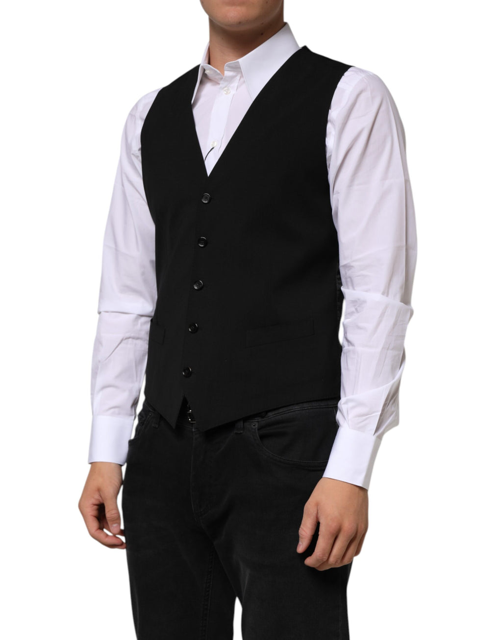 Veste en laine noire Dolce & Gabbana pour homme, costume élégant avec coupe formelle et détails sophistiqués.