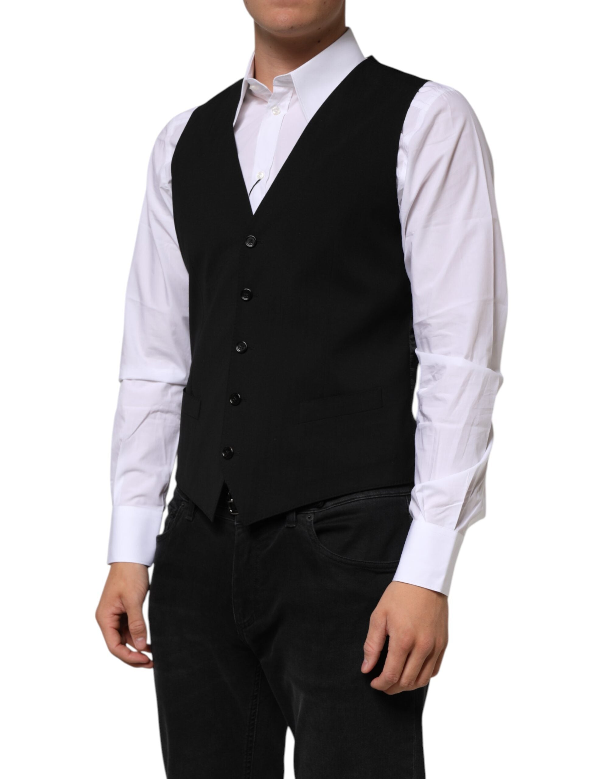 Veste en laine noire Dolce & Gabbana pour homme, costume élégant avec coupe formelle et détails sophistiqués.