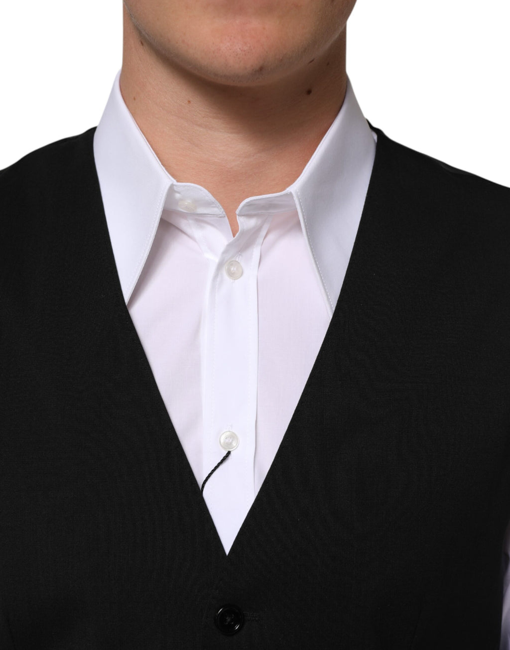 Gilet homme noir en laine Dolce & Gabbana, veste formelle élégante avec coupe ajustée et détails raffinés.