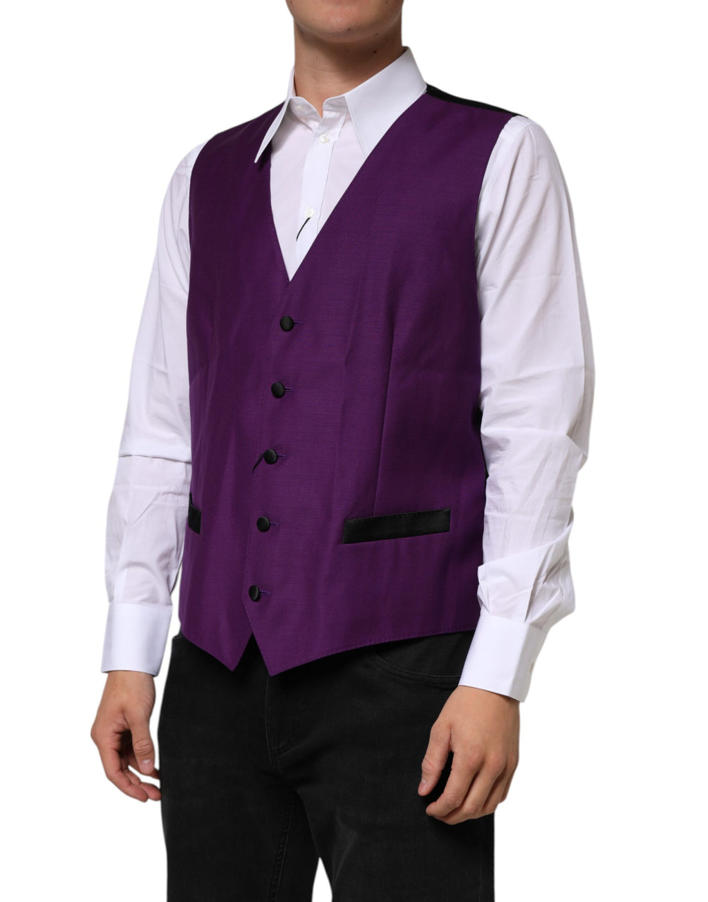 Gilet de costume en laine violette Dolce & Gabbana, vêtement formel avec coupe élégante et détails sophistiqués.