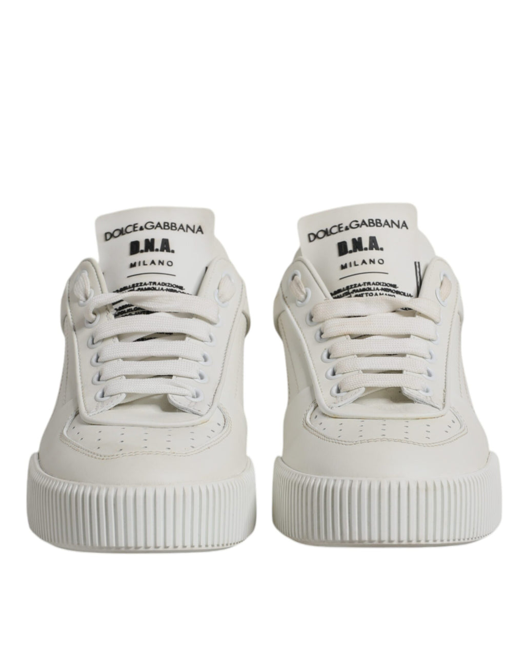Chaussures sneakers basses en cuir blanc Dolce & Gabbana Miami Low Top pour femmes, vue de face.