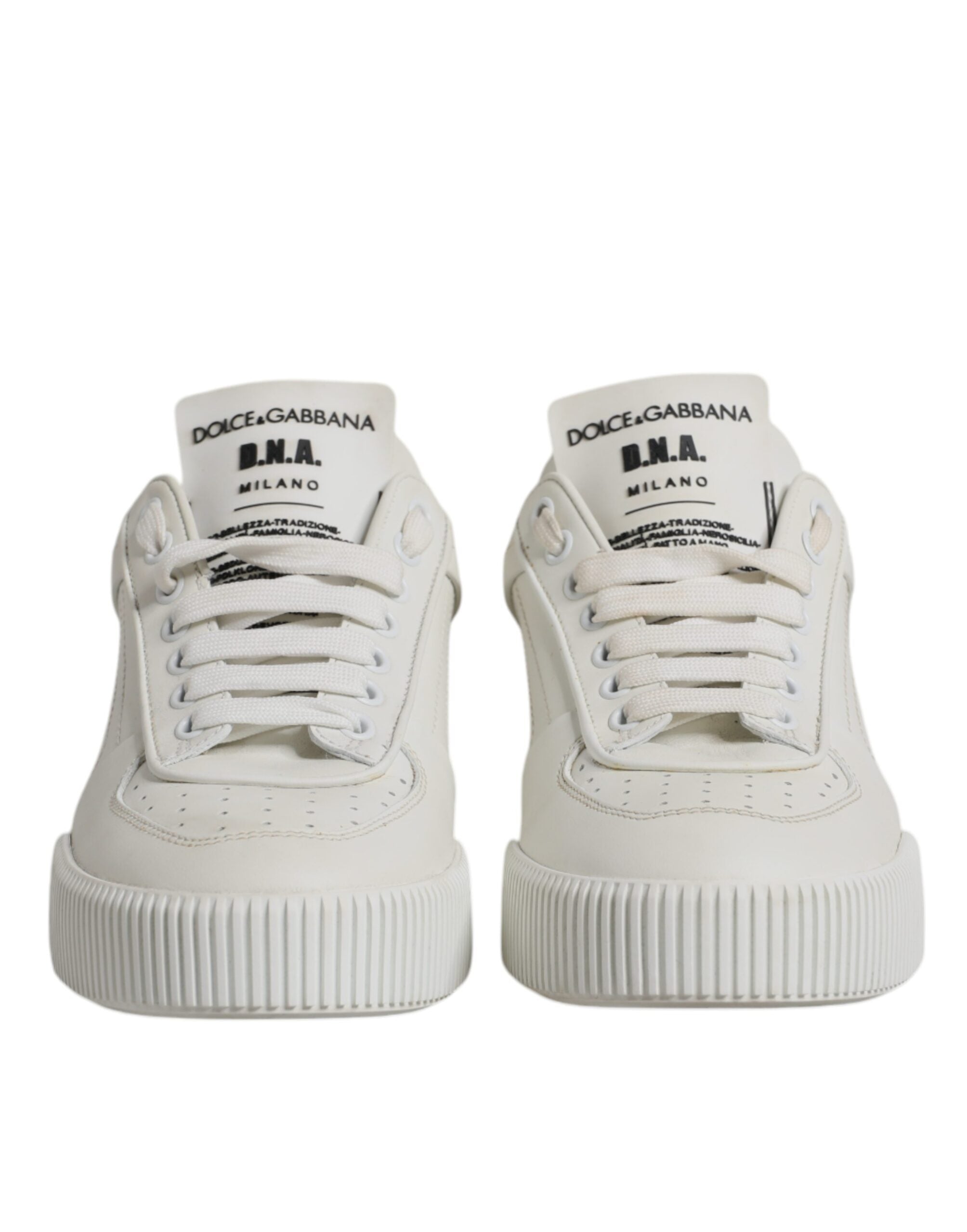 Chaussures sneakers basses en cuir blanc Dolce & Gabbana Miami Low Top pour femmes, vue de face.