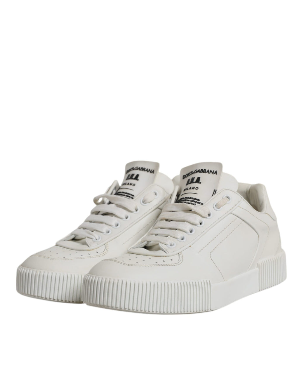 Chaussures sneakers basses en cuir blanc Dolce & Gabbana Miami Low Top pour homme, vue de face.