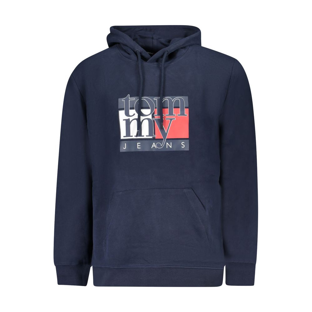 Pull à capuche en coton bleu pour homme Tommy Hilfiger, avec logo sur la poitrine, doux et confortable.