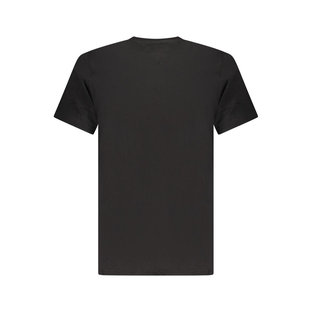 T-shirt homme Tommy Hilfiger en coton noir avec logo carré blanc sur la poitrine, coupe classique et col rond.