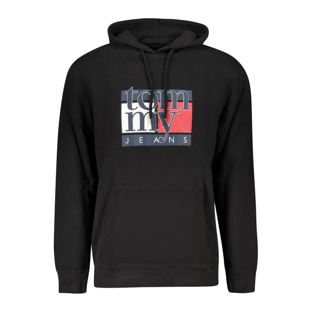 Sweat-shirt noir en coton pour homme Tommy Hilfiger, coupe décontractée et logo de la marque visible à l'avant.