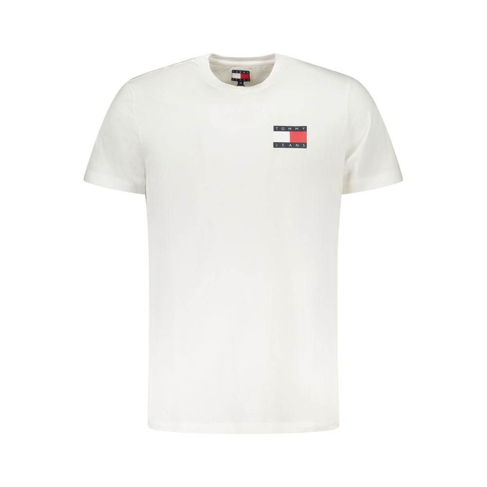 T-shirt blanc en coton pour homme de la marque Tommy Hilfiger, vue de face avec col rond et logo discret sur la poitrine.