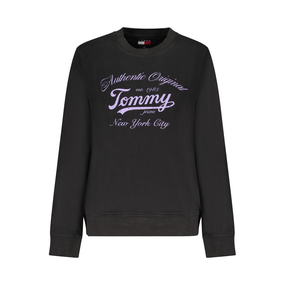 Sweat-shirt noir en coton pour femmes de Tommy Hilfiger, vue de face, avec logo discret sur la poitrine.