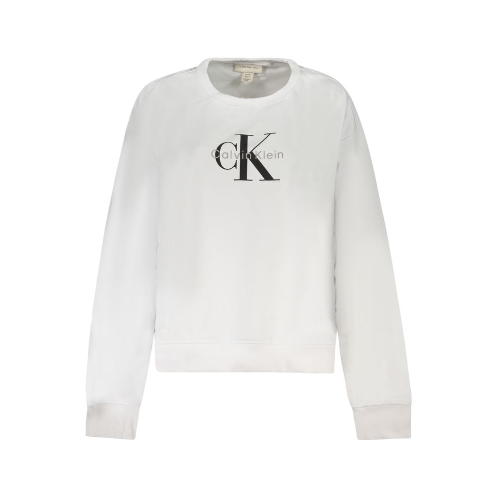 Sweat-shirt blanc en coton pour femmes de la marque Calvin Klein, coupe décontractée et logo discret sur la poitrine.
