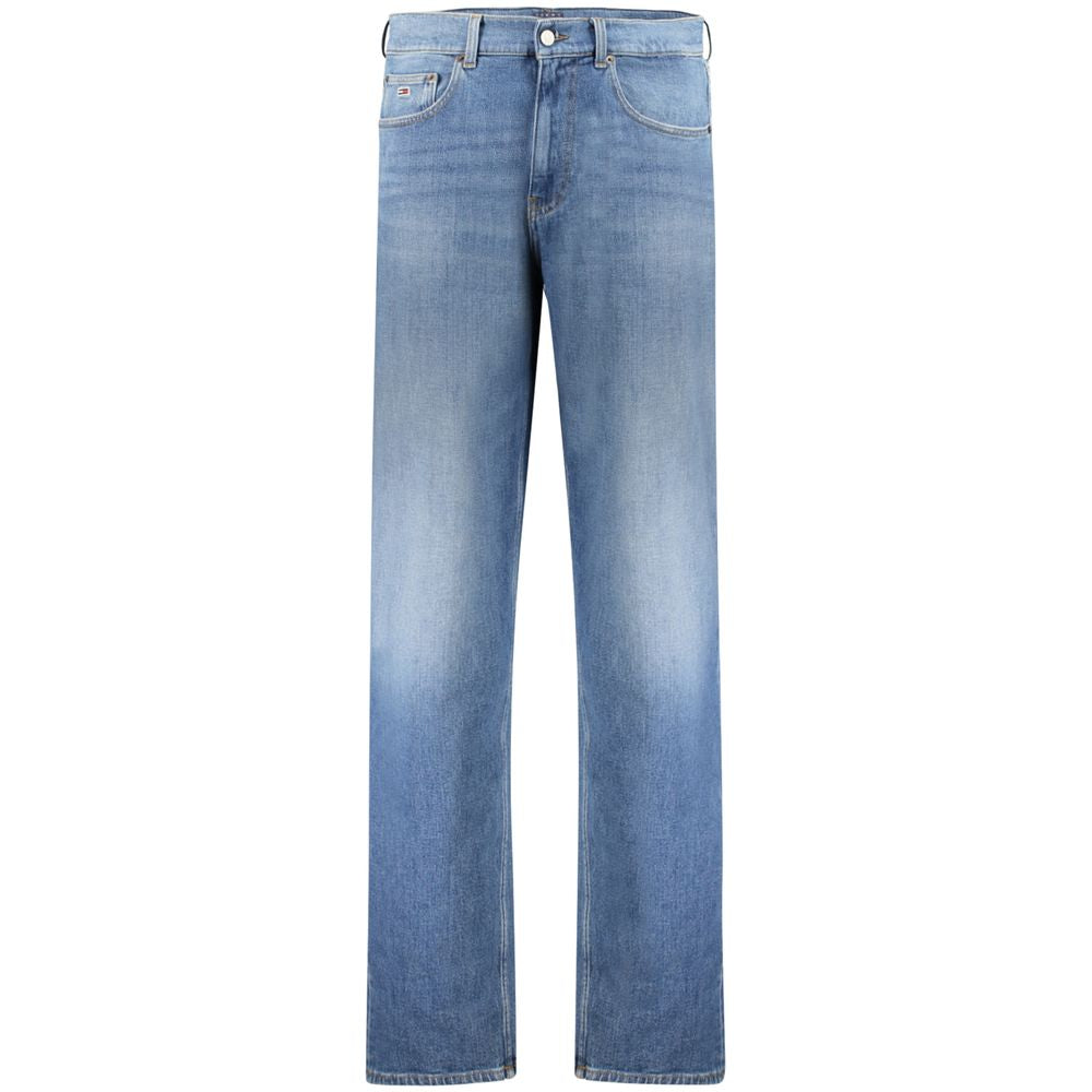 Jeans homme en coton bleu Tommy Hilfiger, coupe classique, avec ceinture et poches visibles.
