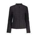 Veste en polyuréthane noire pour femmes de Guess Jeans, style décontracté avec ceinture et détails modernes.