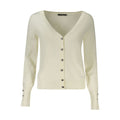 Cardigan blanc Guess Jeans pour femmes en viscose, coupe confortable, porté avec manches longues et col en V.