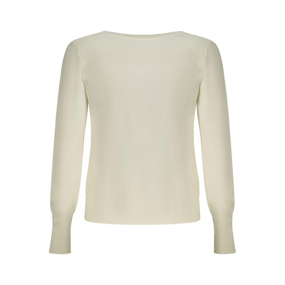Cardigan en viscose blanc pour femmes de Guess Jeans, coupe élégante et confortable, porté avec manches longues et col en V.