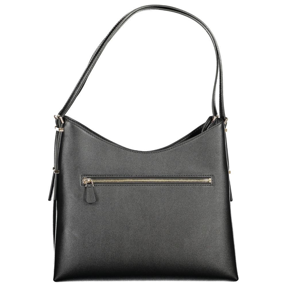 Sac à main noir en polyuréthane Guess Jeans pour femmes, avec détails élégants et design tendance visible dans l'image.