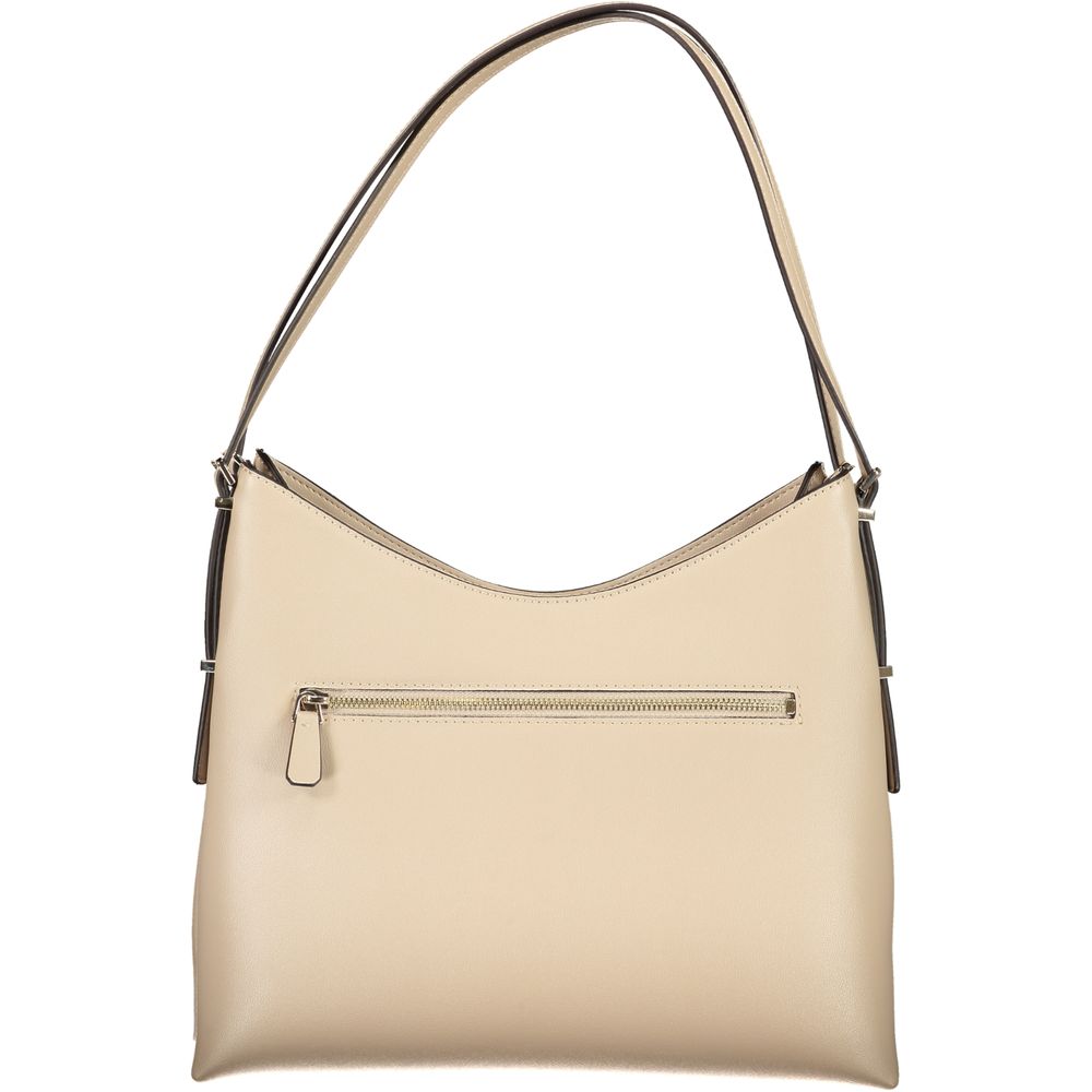 Sac à main Guess Jeans beige en polyuréthane pour femmes, avec détails élégants et poignées épaisses.