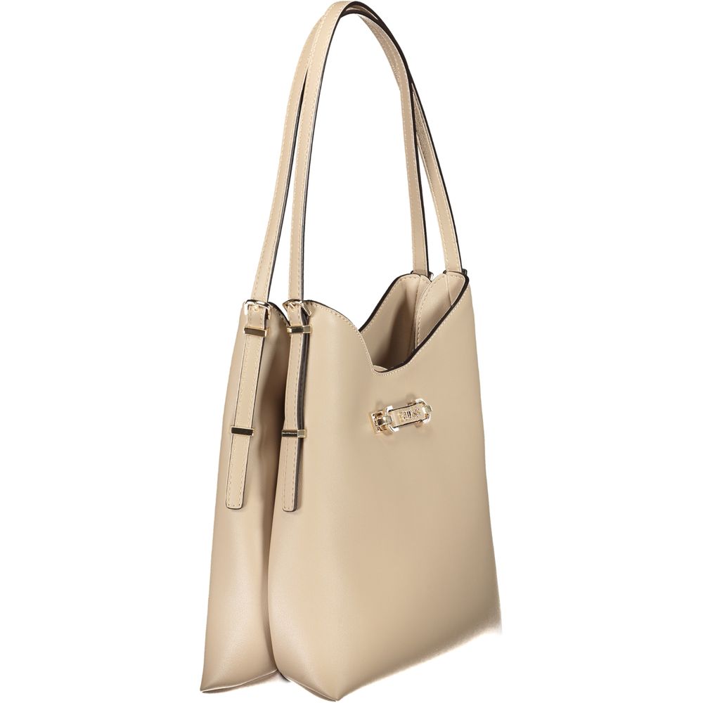 Sac à main Guess Jeans beige en polyuréthane pour femmes, élégant et tendance, avec poignées et détails modernes.