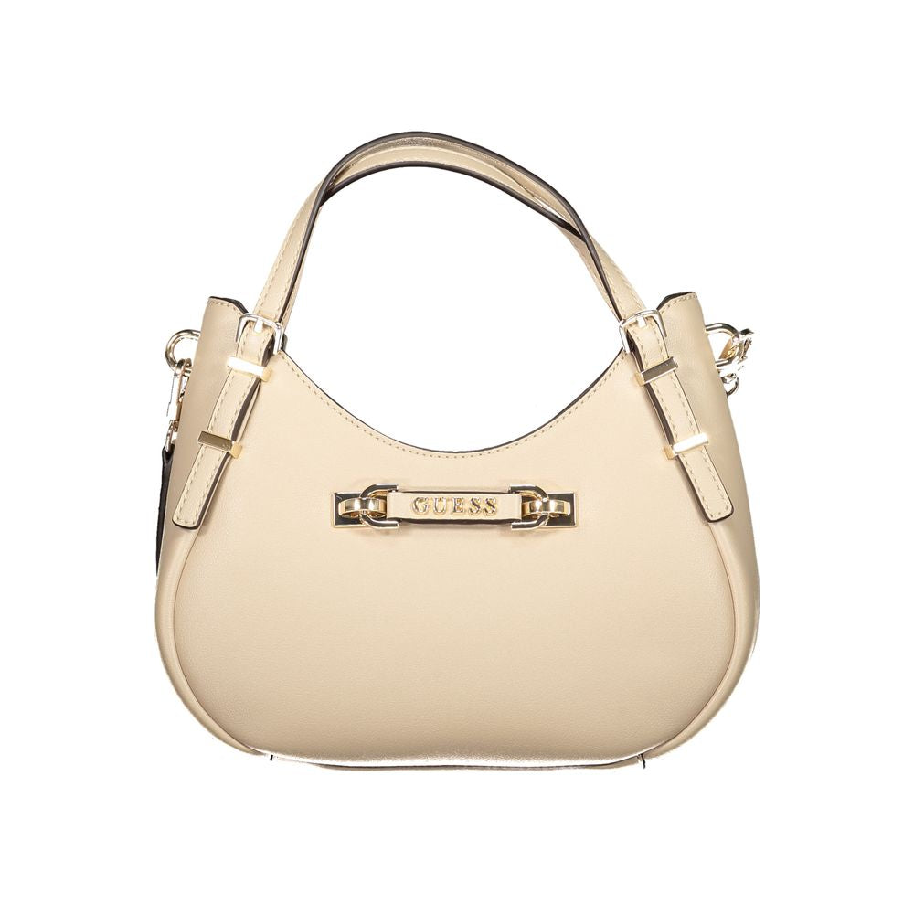 Sac à main féminin Guess Jeans en polyuréthane beige, élégant et tendance, avec détails stylés visibles sur l'image.