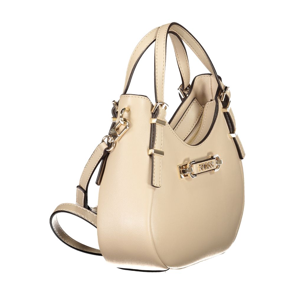 Sac à main femme Guess Jeans en polyuréthane beige, style élégant avec poignées et détails modernes.