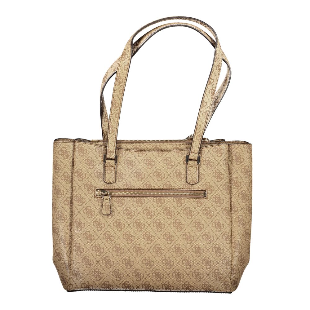 Sac à main Guess Jeans beige en polyuréthane pour femmes, sac à main élégant avec détails modernes.