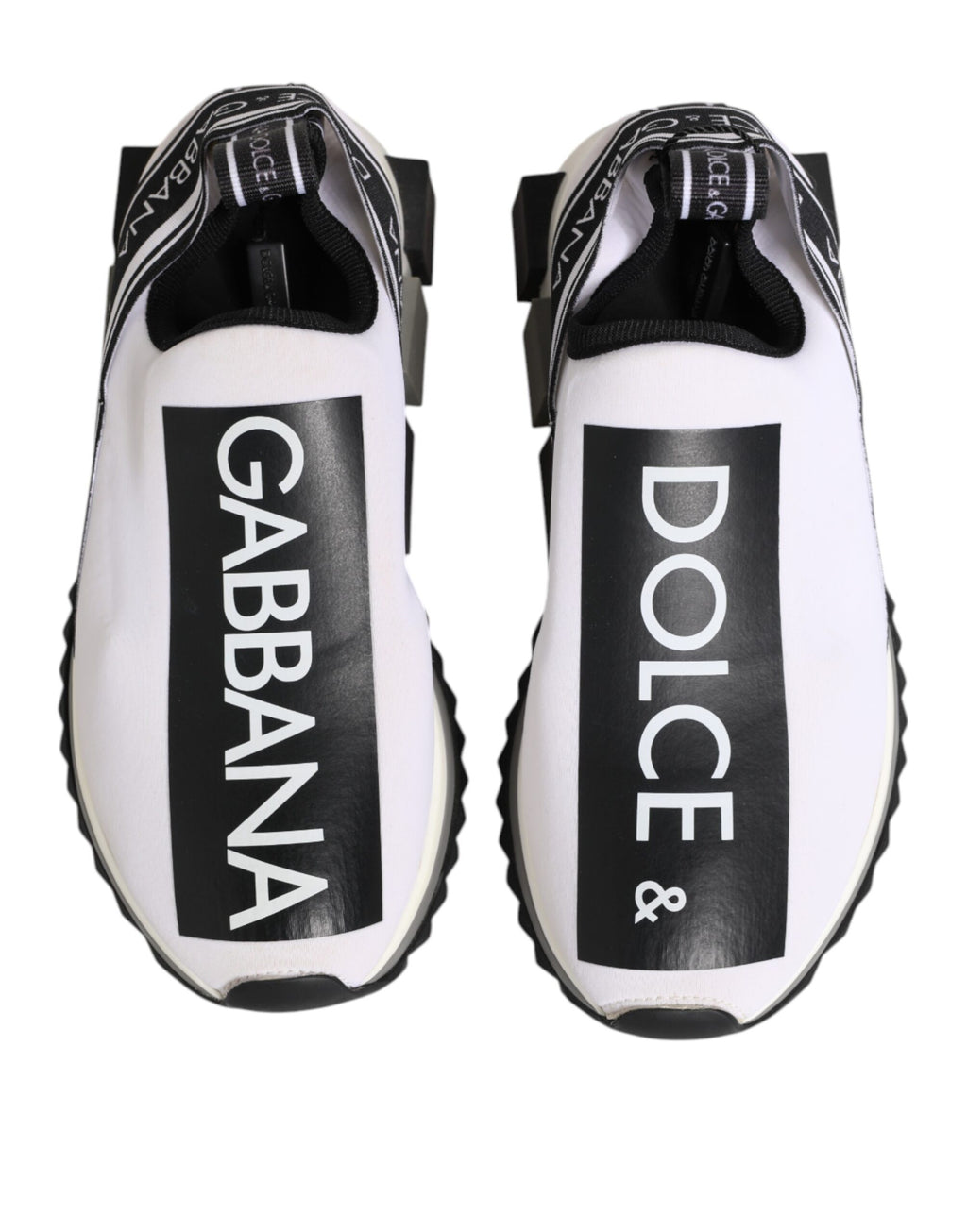 Sneakers Dolce & Gabbana Sorrento noires et blanches à enfiler, chaussures décontractées en toile avec semelle blanche.