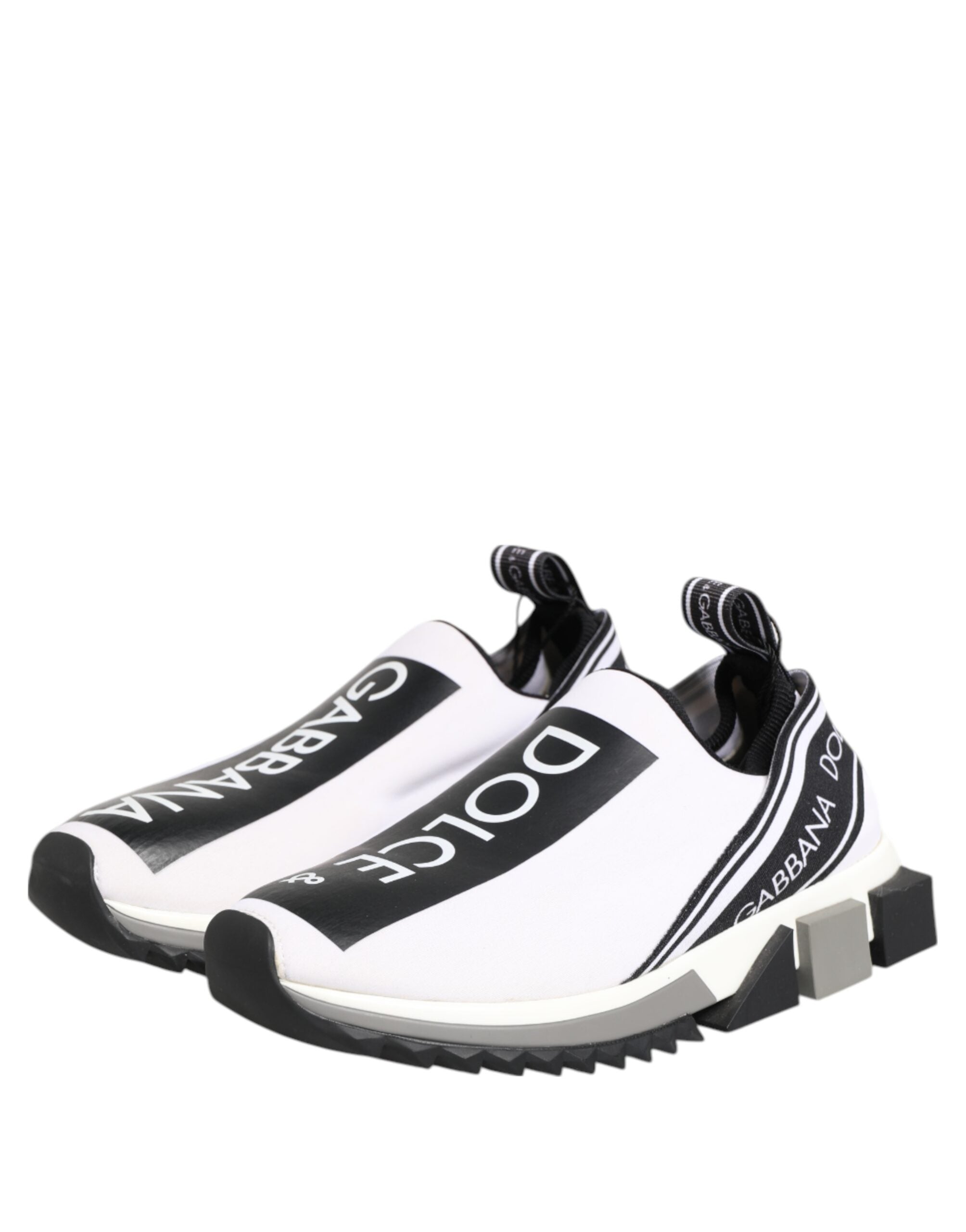 Chaussures sneakers Dolce & Gabbana Sorrento noires et blanches à enfiler, design élégant et moderne.