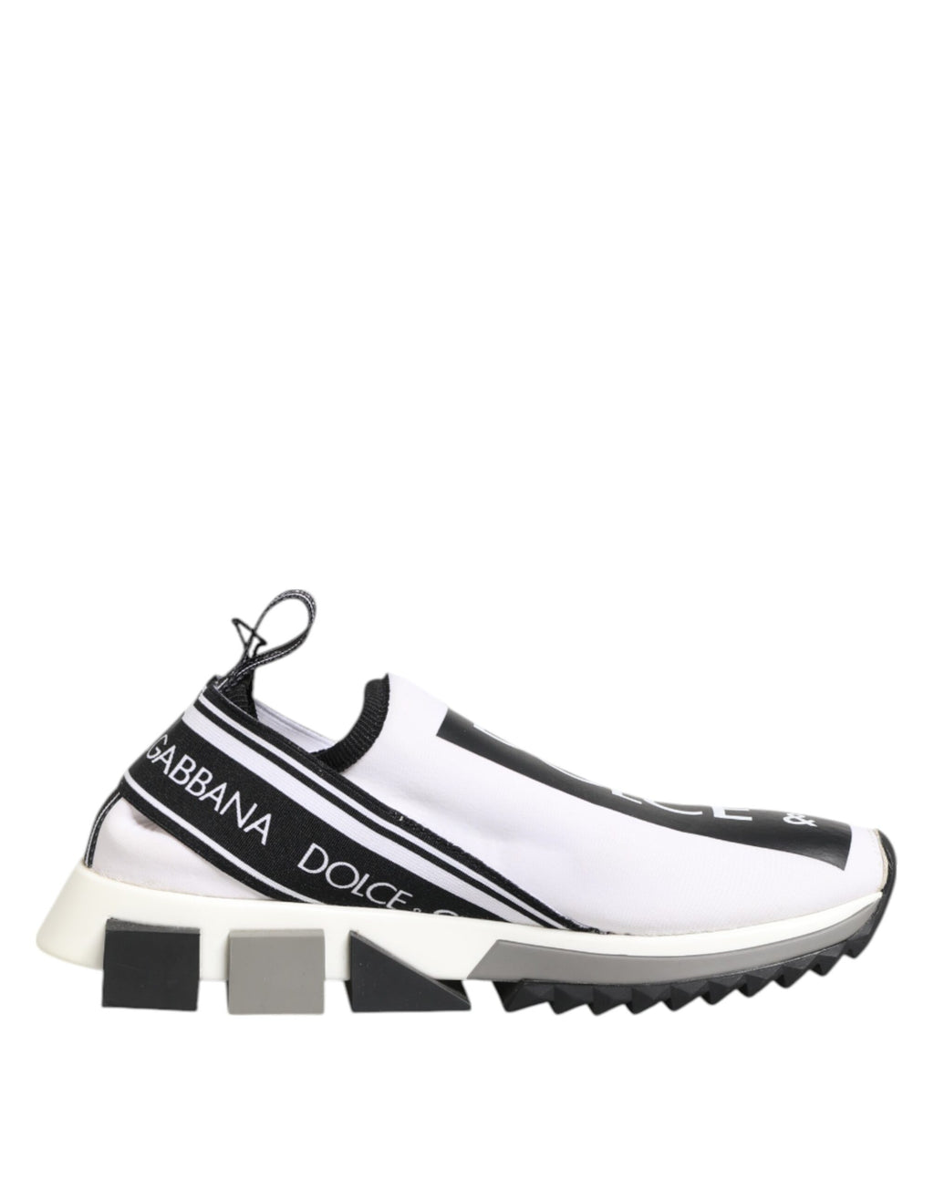 Chaussures sneakers Dolce & Gabbana Sorrento noires et blanches, slip-on, mode décontractée, vue de face.