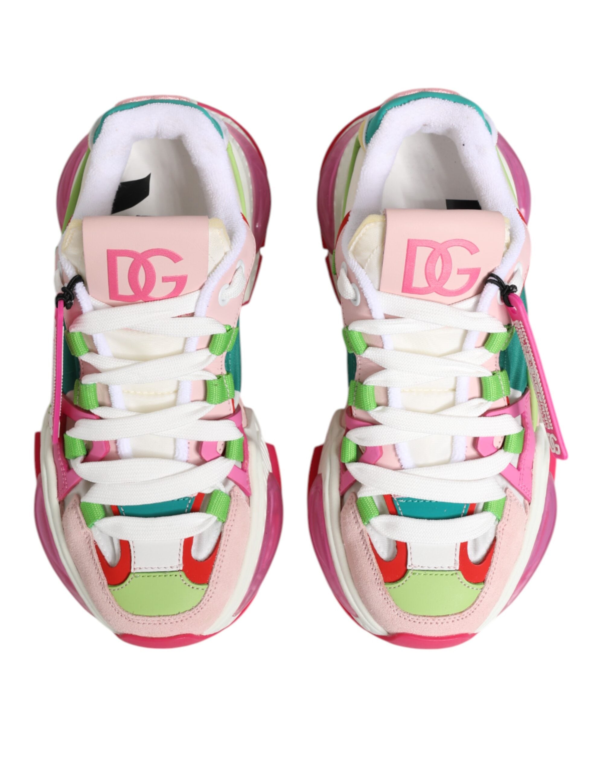 Chaussures sneakers basses Dolce & Gabbana Airmaster en cuir multicolore, vue de face avec détails colorés et design élégant.