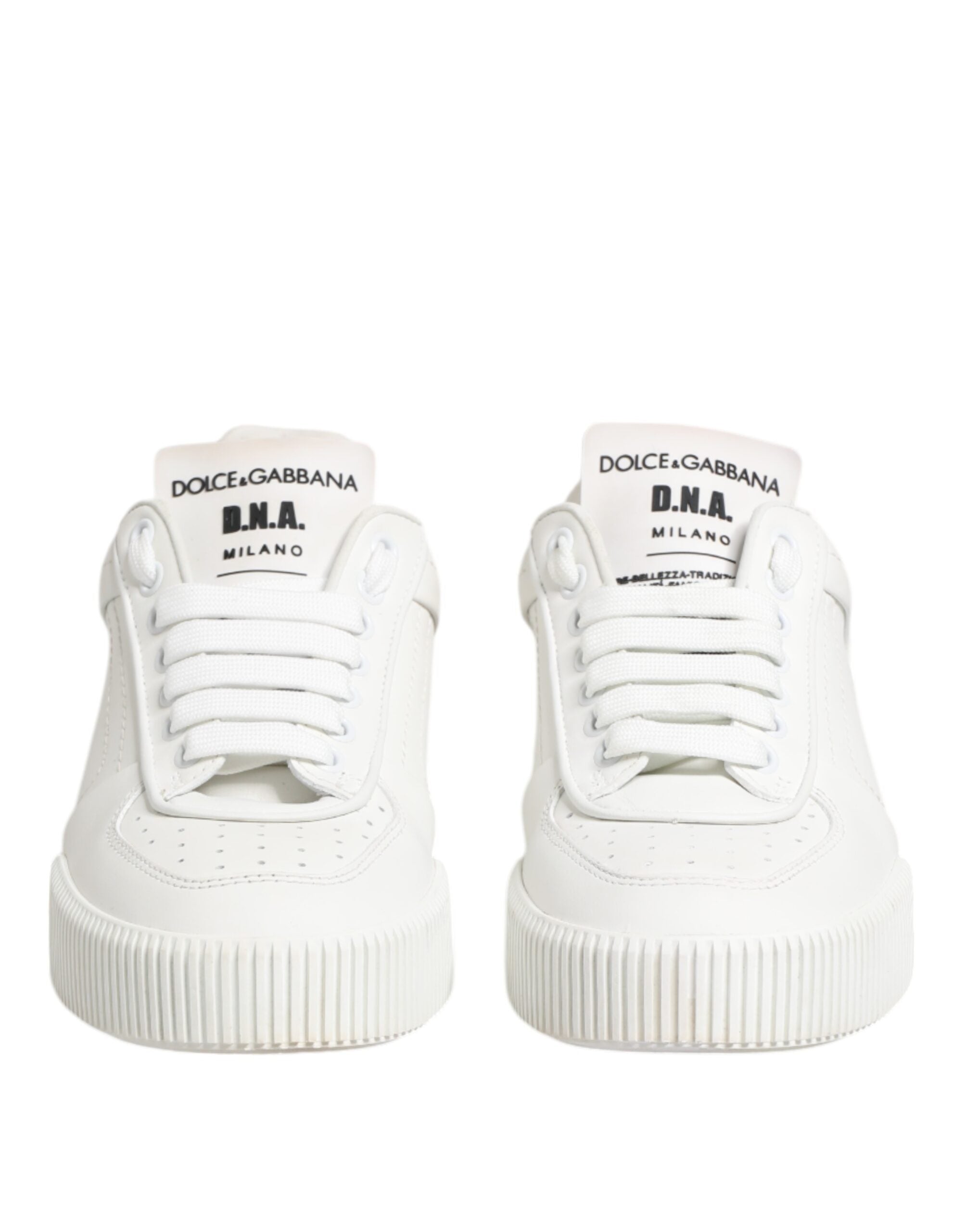 Chaussures sneakers basses blanches Dolce & Gabbana Miami en cuir pour homme, style décontracté et élégant.